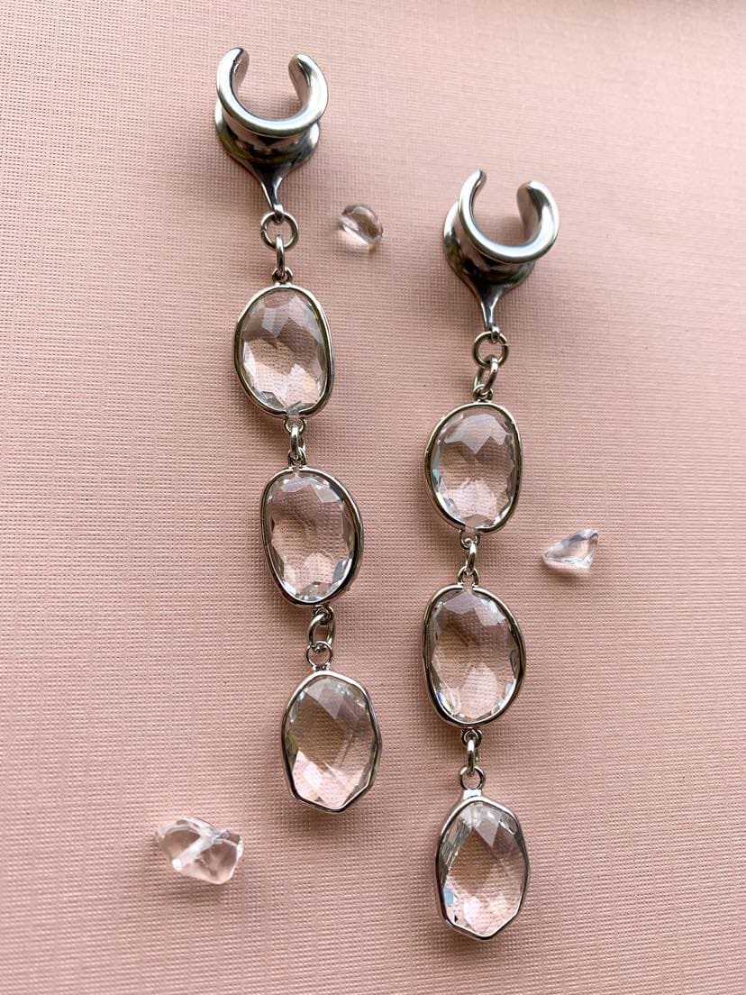 3-Tier Silver Faceted Glass Dangles