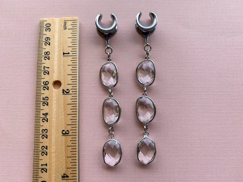 3-Tier Silver Faceted Glass Dangles