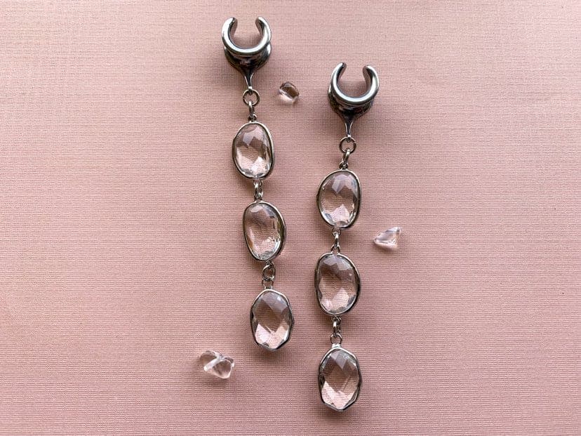 3-Tier Silver Faceted Glass Dangles