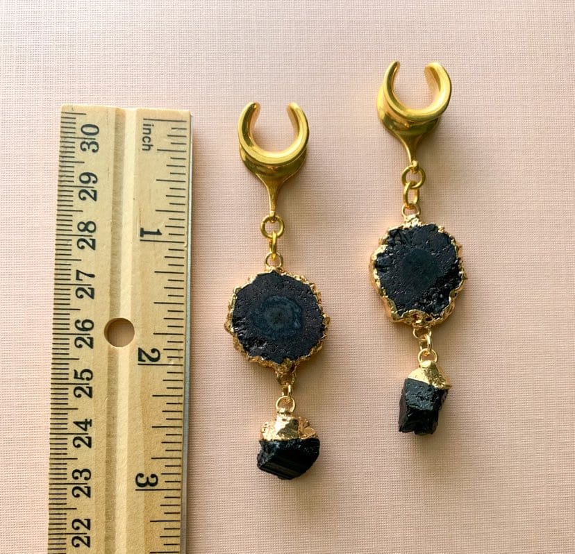 Black Agate and Tourmaline Dangles