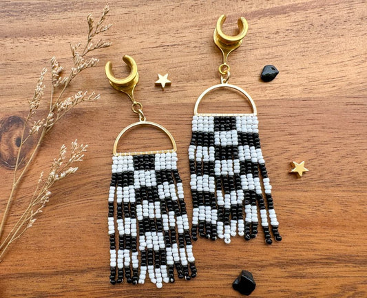 Black & White Checkered Beaded Dangles