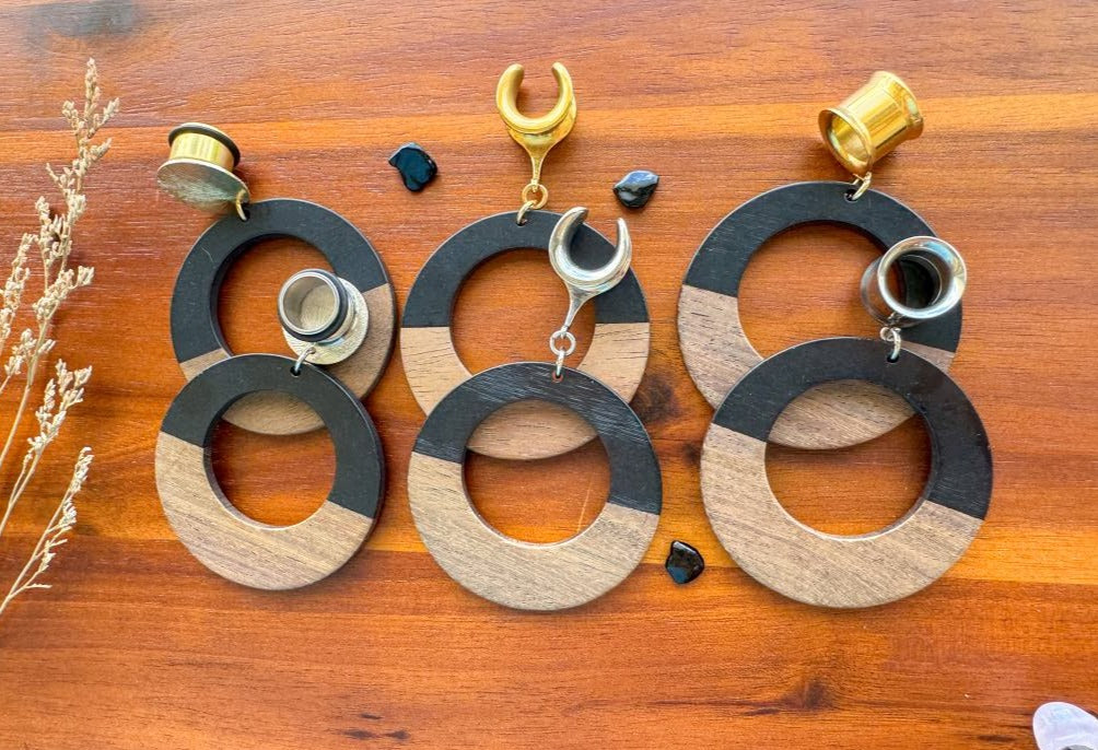 Black & Wood Grain Hoops