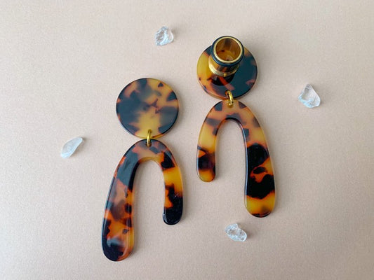 Brown & Black Tortoiseshell U-Shaped Earrings