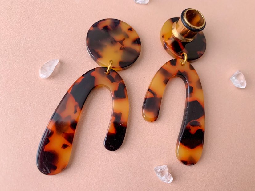 Brown & Black Tortoiseshell U-Shaped Earrings