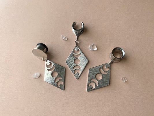 Brushed Silver Diamond Shape Moon Phases