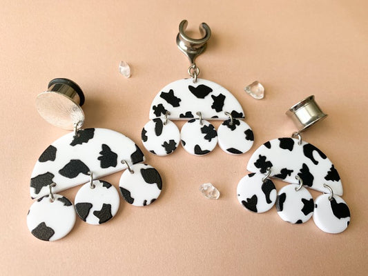 Silver & Acrylic Cow Print Dangles