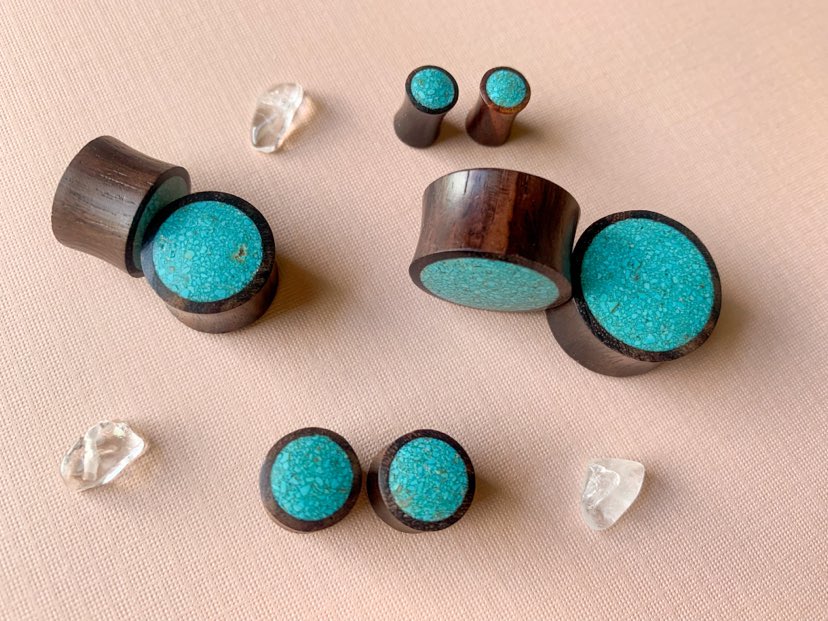 Crushed Turquoise Wooden Plugs