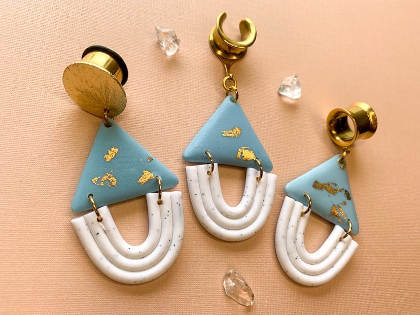 Delicate Blue White Clay Earring Adorned Gold Flake | The Frilly