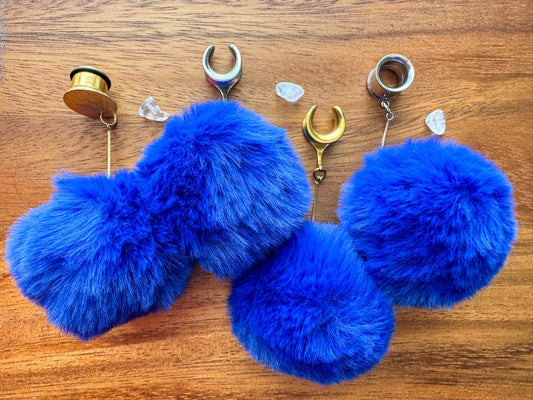 Fluffy Blue Poofs w/ Silver or Gold Chains