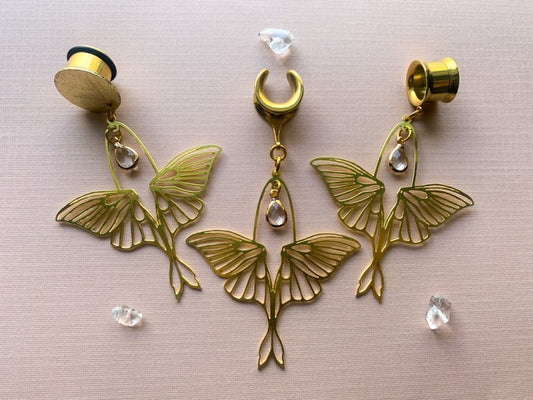 Gold Brass Luna Moth With Jewel Accent