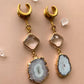 Gold Plated Agate Slice With Glass Diamond-Shaped Pendant