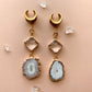 Gold Plated Agate Slice With Glass Diamond-Shaped Pendant