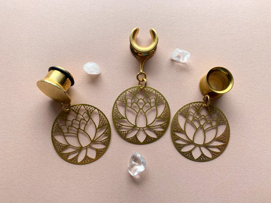 Gold Dangles With Lotus Flower Design