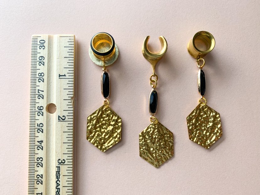 Black Jewel With Hammered Brass Pendants