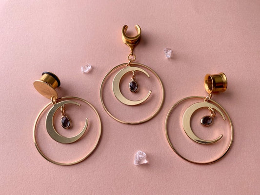 18k Gold Hoop and Crescent Moon Earrings