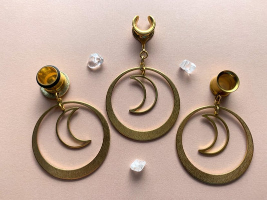 Gold Hoops With Crescent Moon Pendant