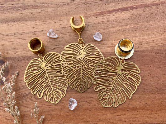 Gold Monstera Earrings