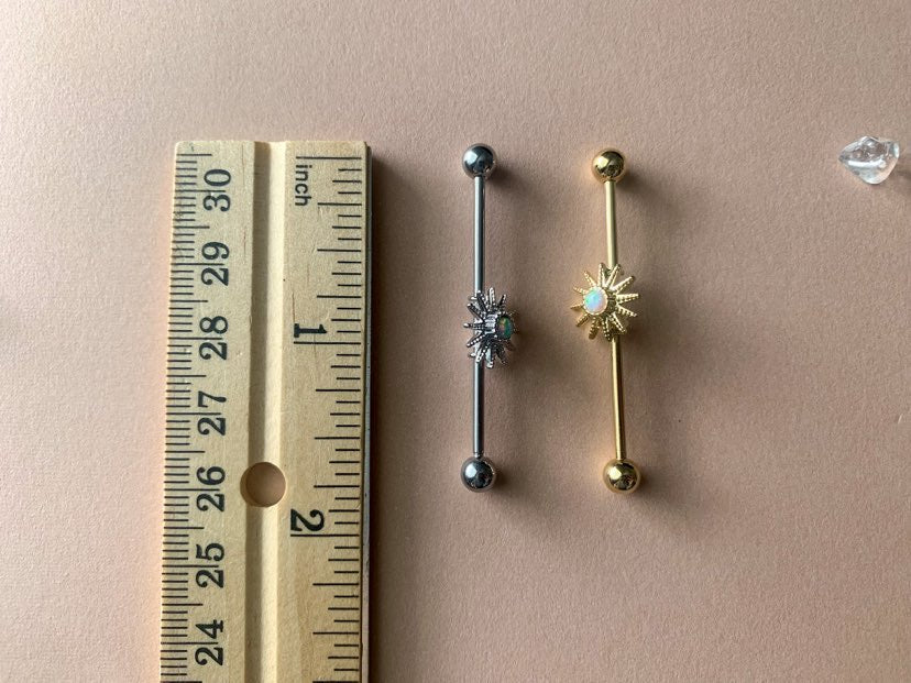 Gold Or Silver Opal Starburst Industrial Barbell