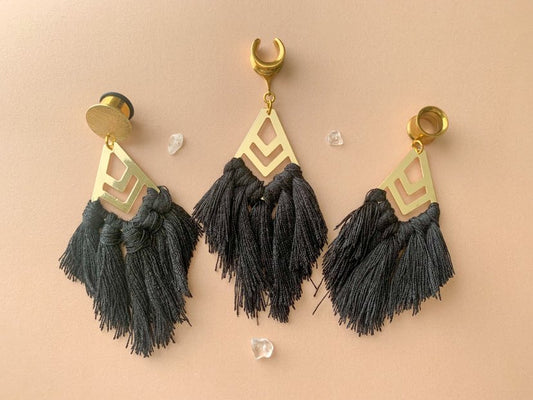 Gold Accented Black Boho Tassels