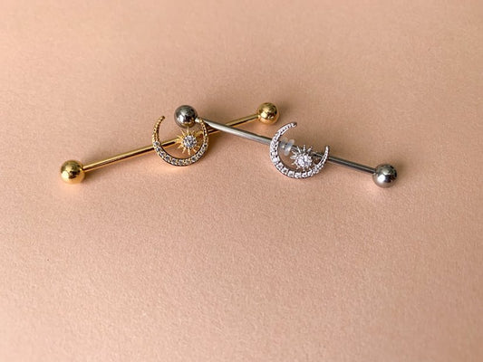 Gold Or Silver Industrials with Crescent Moon Charms