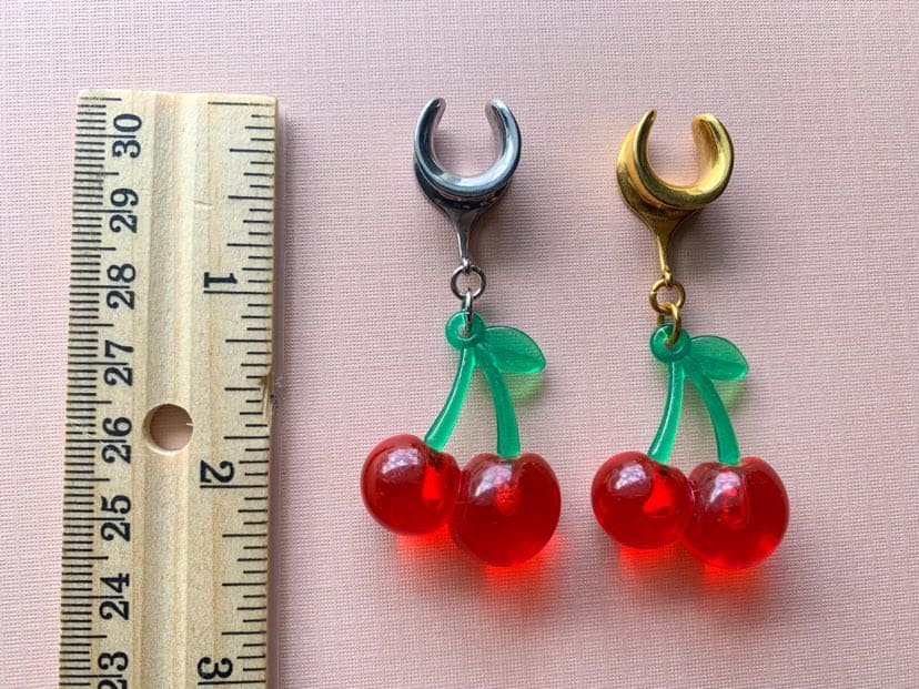 Gold or Silver Red Cherry Dangles