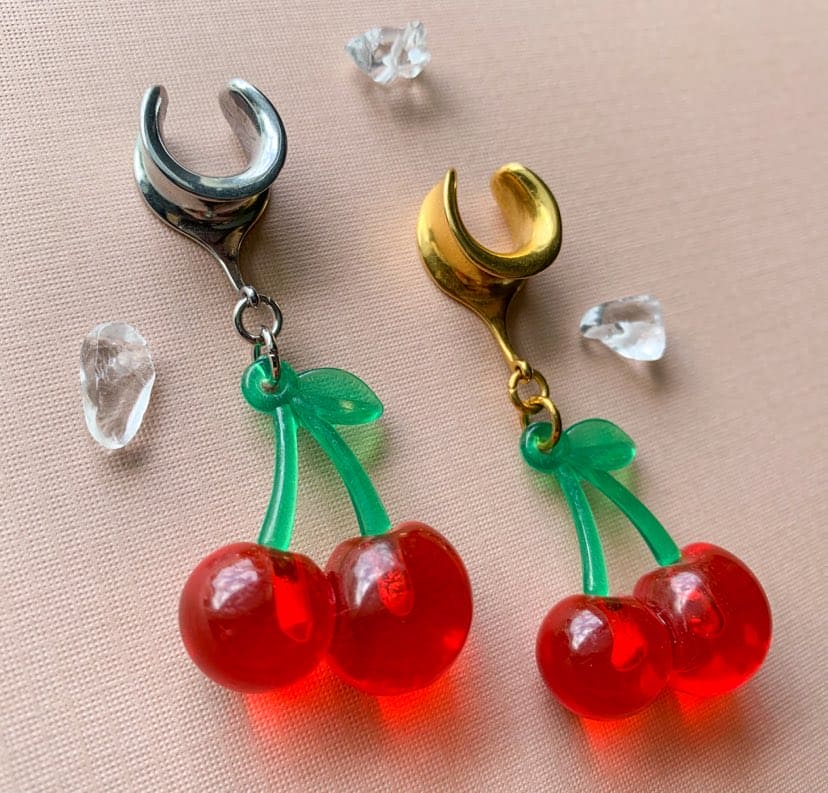 Gold or Silver Red Cherry Dangles