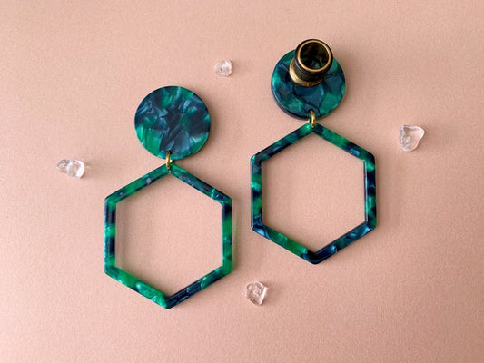 Green Acetate Hexagon-Shaped Hoops