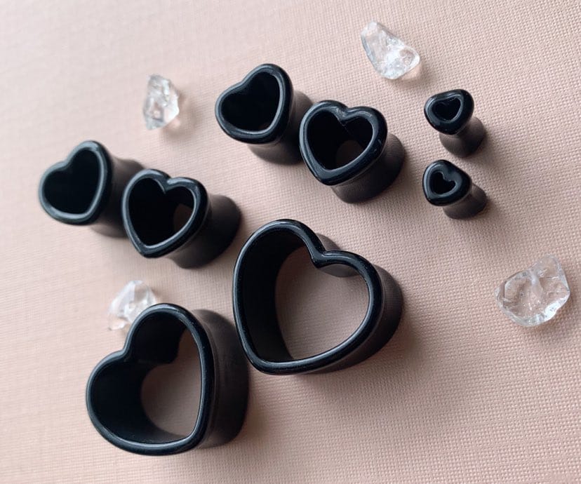 Heart-Shaped Black Acrylic Plugs