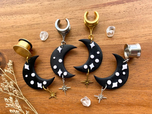 Midnight black moon earrings