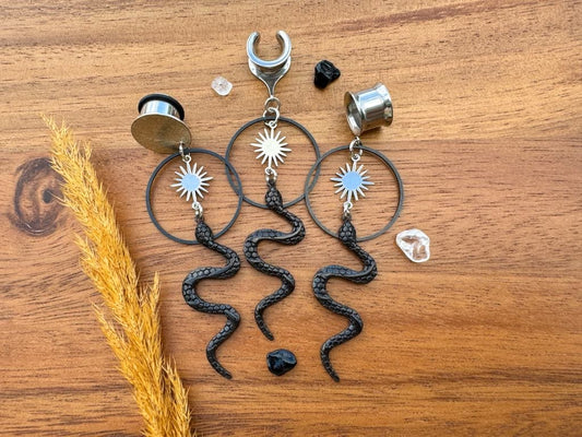 Midnight Serpent Silver Sun Hoops