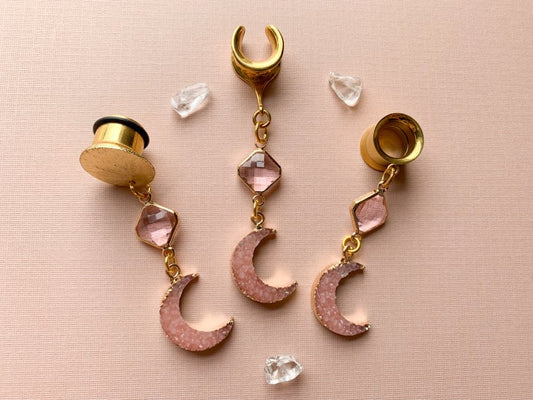 Pink Faux Crystal Druzy Moons