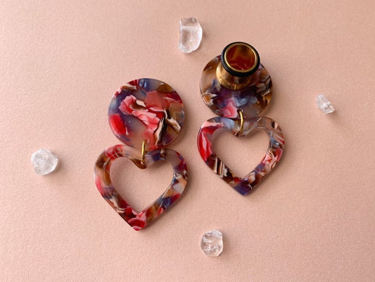 Pink, Blue & Brown Heart-Shaped Acetate Hoops