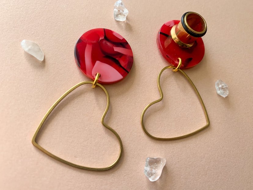 Red & Black Acetate With Gold Heart Dangle