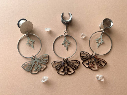 Steel Hoop With Celestial Moth & Star Pendants