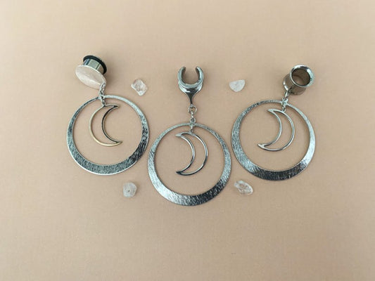 Silver Hoops With Crescent Moon Pendant