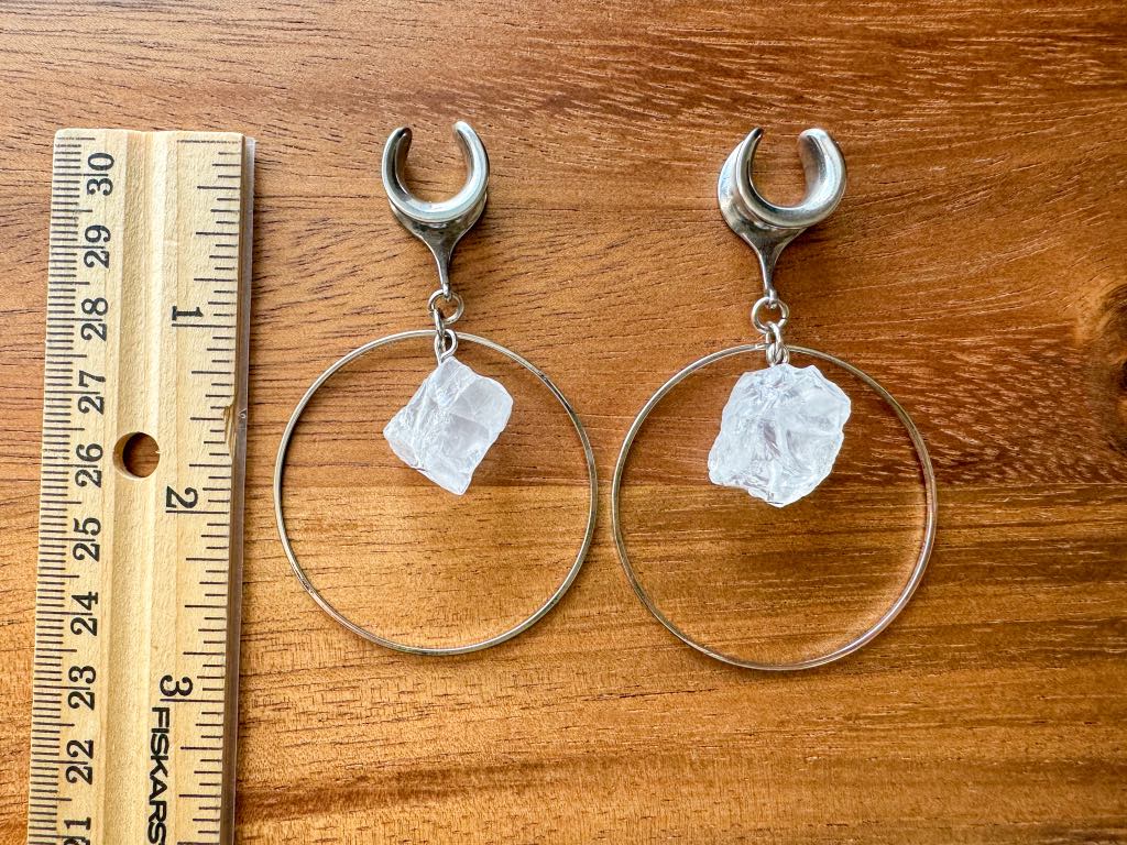 Silver Hoops w/ Faux Quartz