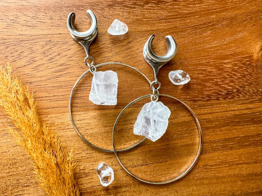 Silver Hoops w/ Faux Quartz