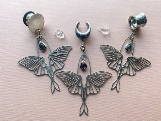 Silver Steel Luna Moth With Jewel Accent