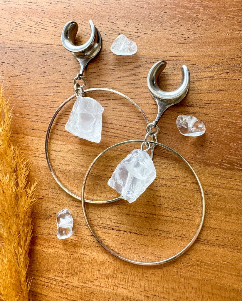 Silver Hoops w/ Faux Quartz