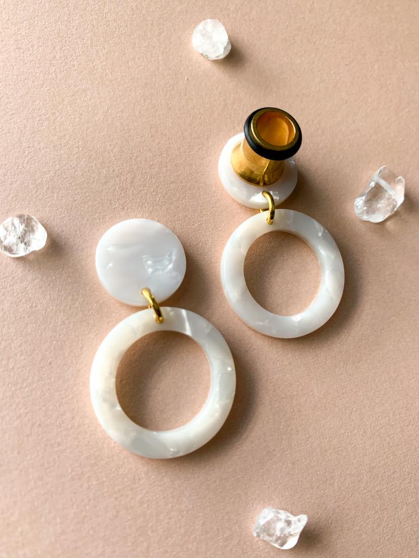 Small White Marbled Acetate Hoops