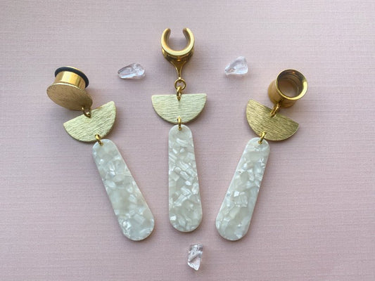 White Marble Acetate Dangles With Gold Accent