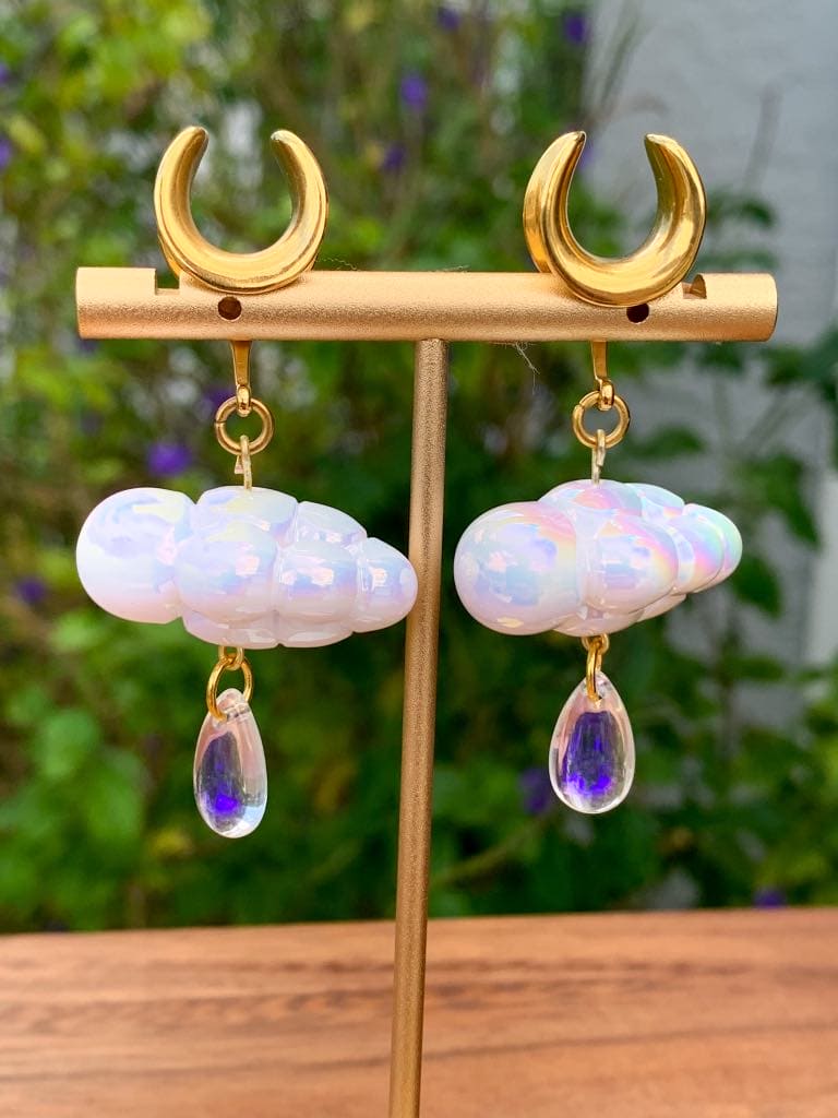 White & Gold Iridescent Raincloud Earrings