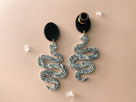 Large Black & White Snake Dangles