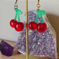 Gold or Silver Red Cherry Dangles