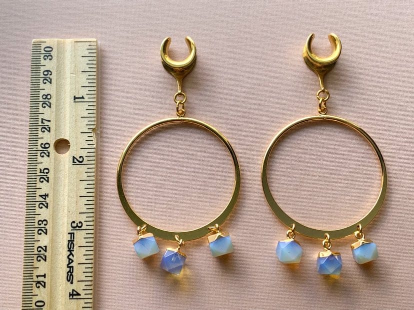 18k Gold Hoops With Glowing Opalite Gems