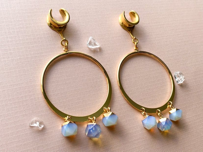 18k Gold Hoops With Glowing Opalite Gems