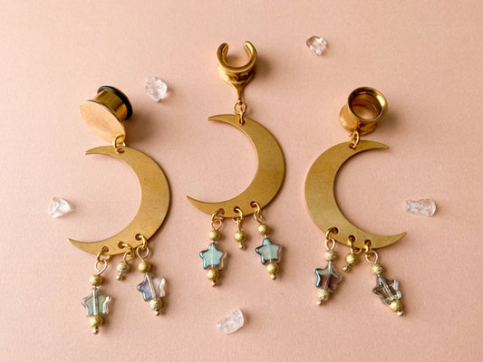 Brass Crescent Moons With Star Bead Accents