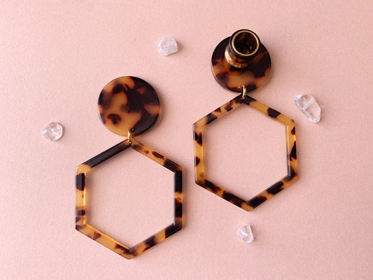 Brown & Black Hexagon Hoops