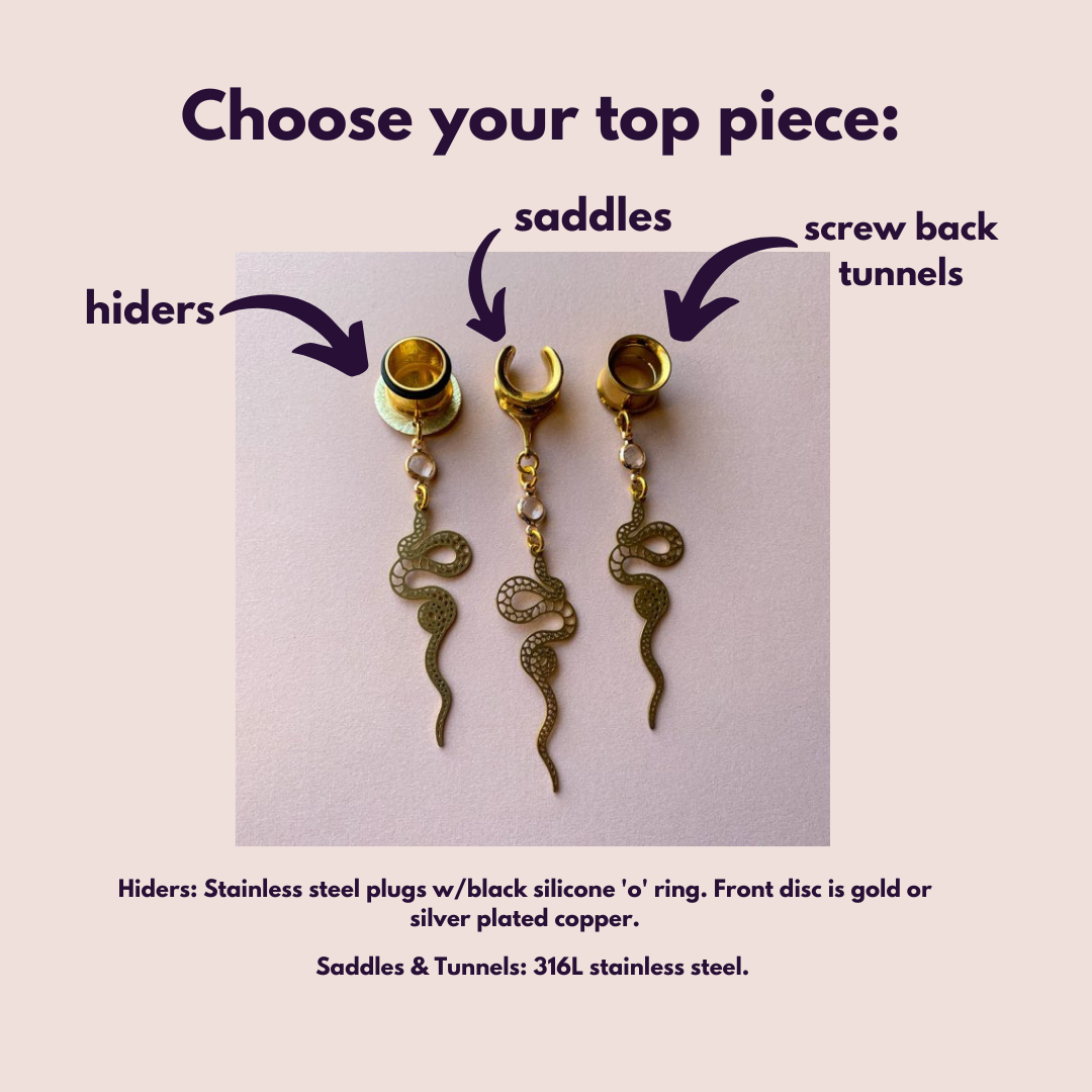 Gold Brass Snake Dangles With Crystal Charm