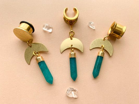 Gold Brass Earrings With Aventurine Stones